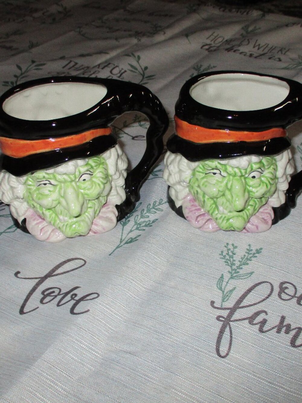 2  Fitz & Floyd Halloween 3D Witch Face Mug 1987 Ceramic Cup Scary Novelty Rare